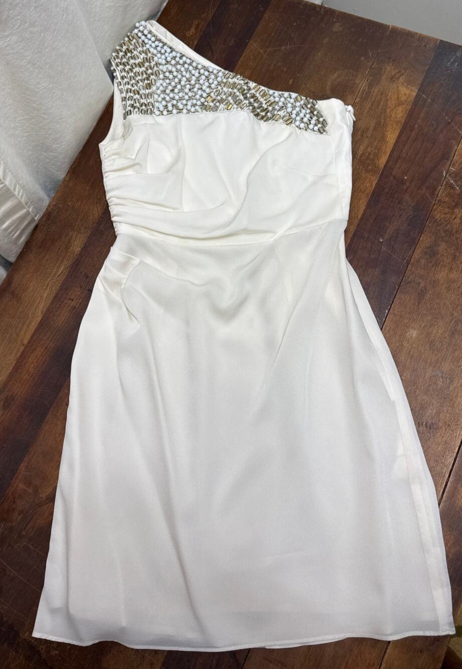 Shoshanna Women's Ivory Lined Asymmetrical Beaded Embellished Short Dress Size 0